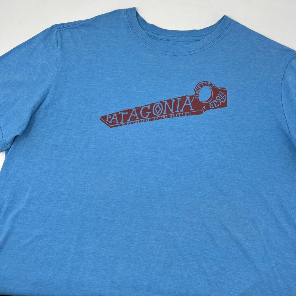 Patagonia Mens XL Slim Fit Blue Graphic Tee Iron Clad Conquerors of the Useless